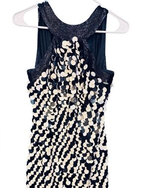 Backless Nadine Black & White Sequin Halter Dress Size S